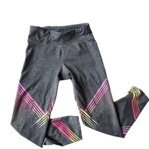 Fit Activewear Leggings Gray with Multi-Color Stripes Girls Small